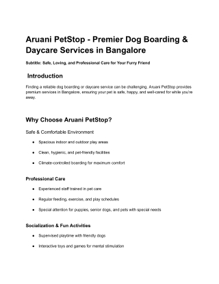 Aruani PetStop - Premier Dog Boarding & Daycare Services in Bangalore