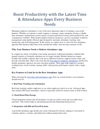 Boost Productivity with the Latest Time & Attendance Apps Every Business Needs