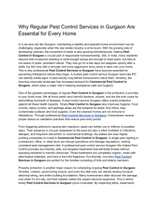Why Regular Pest Control Services in Gurgaon Are Essential for Every Home