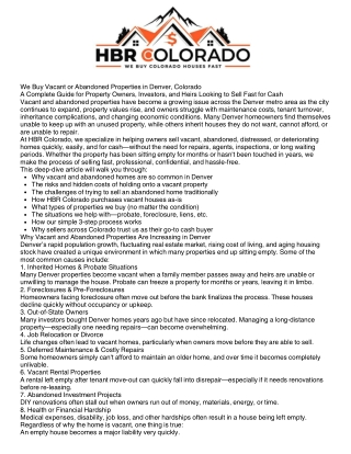 HBR Colorado Buys Vacant & Abandoned Homes in Denver—As-Is, For Cash