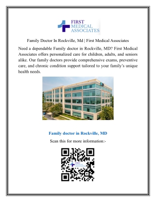 Family Doctor In Rockville, Md  First Medical Associates