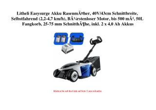 2975 Litheli Easysurge Akku RasenmÃƒÂ¤her  40V 43cm Schnittbreite  Selbstfahrend  2 2-4 7 km h   BÃƒÂ¼rs