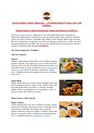 Masala Indian Cuisine Restaurant Aitkenvale|Takeaway Delivery