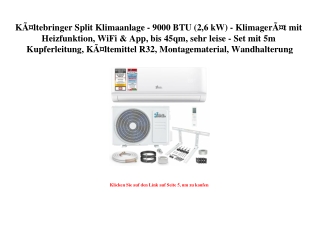 6697 KÃƒÂ¤ltebringer Split Klimaanlage - 9000 BTU  2 6 kW  - KlimagerÃƒÂ¤t mit Heizfunktion  WiFi   App 