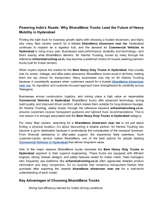 Powering India’s Roads_ Why BharatBenz Trucks Lead the Future of Heavy Mobility in Hyderabad