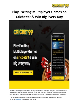 Play Exciting Multiplayer Games on Cricbet99 and Win Big Every Day