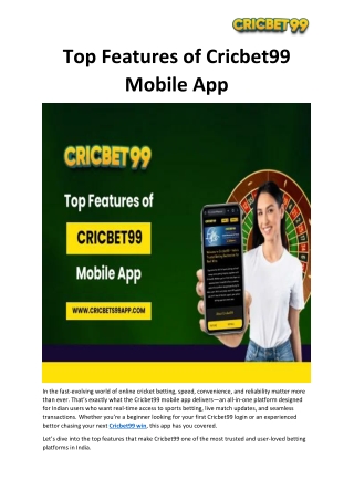 Top Features of Cricbet99 Mobile App