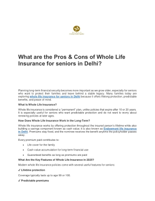 What are the Pros & Cons of Whole Life Insurance for seniors in Delhi