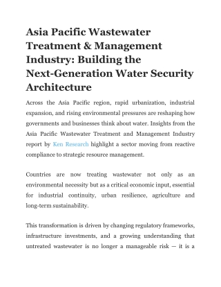 Asia Pacific Wastewater Treatment & Management Industry – Equipment Market