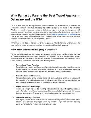 Why Fantastic Fare is the Best Travel Agency in Delaware and the USA