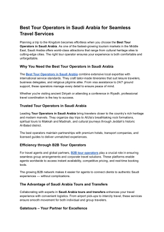Best Tour Operators in Saudi Arabia for Seamless Travel Services