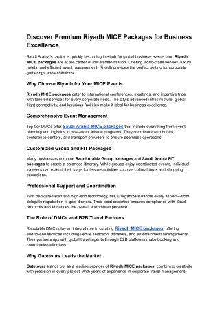 Discover Premium Riyadh MICE Packages for Business Excellence