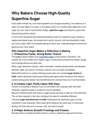 Why Bakers Choose High-Quality Superfine Sugar