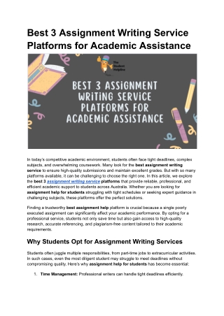 Best 3 Assignment Writing Service Platforms for Academic Assistance