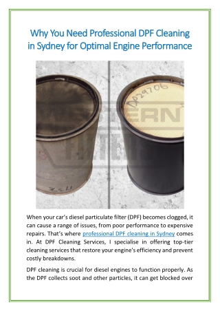 Why You Need Professional DPF Cleaning in Sydney for Optimal Engine Performance