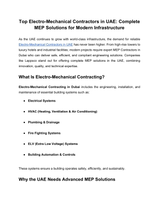 Top Electro-Mechanical Contractors in UAE_ Complete MEP Solutions for Modern Infrastructure