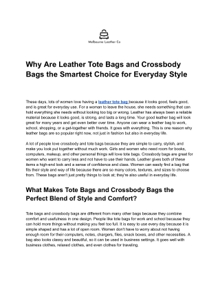 Why Leather Tote & Crossbody Bags Are the Best Everyday Choice?