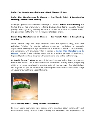 Indian Flag Manufacturers in Chennai - Nandhi Screen Printing