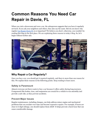 Common Reasons You Need Car Repair in Davie, FL