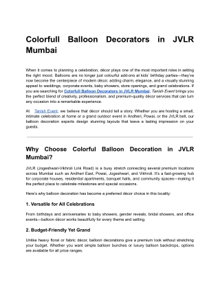 6 Colorfull Balloon Decorators in JVLR Mumbai