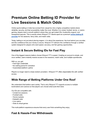 Premium Online Betting ID Provider for Live Sessions & Match Odds