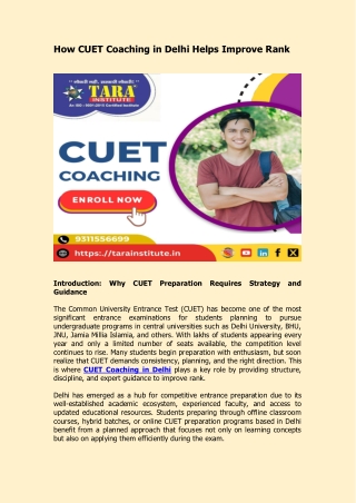 How CUET Coaching in Delhi Helps Improve Rank
