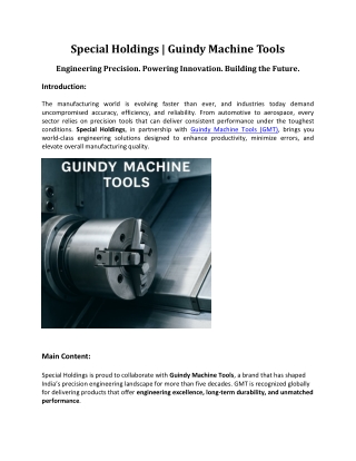 Special Holdings | Guindy Machine Tools