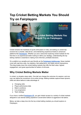 Top Cricket Betting Markets You Should Try on Fairplaypro