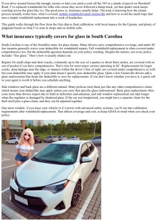 Insurance Windshield Replacement in Greenville: How the Claims Process Works