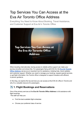 Top Services You Can Access at the Eva Air Toronto Office Address