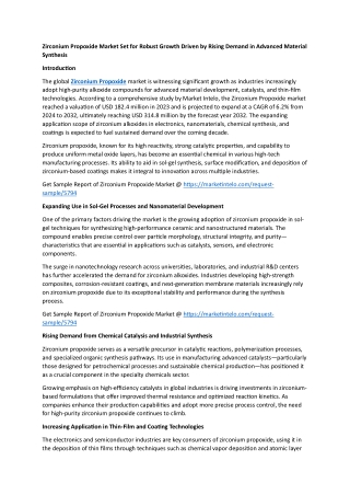 Zirconium Propoxide Market Set for Robust Growth Driven by Rising Demand 