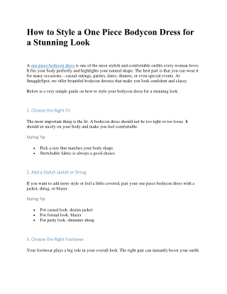 How to Style a One Piece Bodycon Dress for a Stunning Look