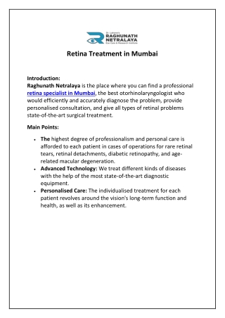 Retina Treatment in Mumbai