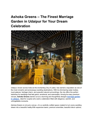 The Finest Marriage Garden in Udaipur for Your Dream Celebration