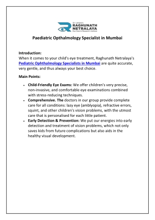 Paediatric Opthalmology Specialist in Mumbai