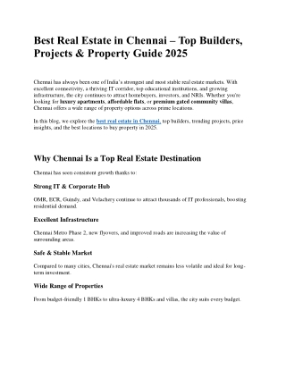 Best Real Estate in Chennai