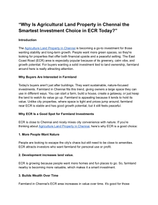 “Why Is Agricultural Land Property in Chennai the Smartest Investment Choice in ECR Today