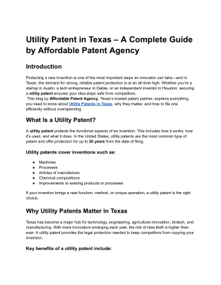 Utility Patent in Texas – A Complete Guide by Affordable Patent Agency