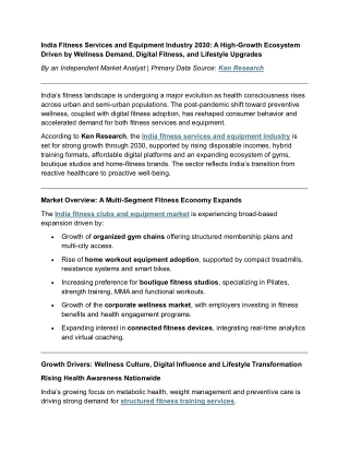 Fitness Influencers Drive Awareness | Sample Report by Ken Research