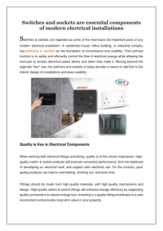 Switches and sockets are essential components of modern electrical installations