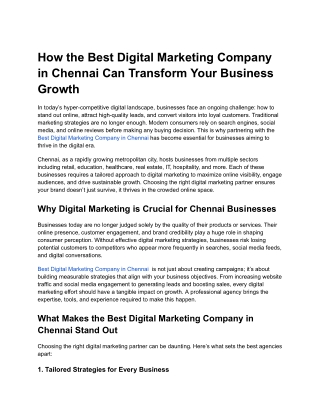 How the Best Digital Marketing Company in Chennai Can Transform Your Business Growth