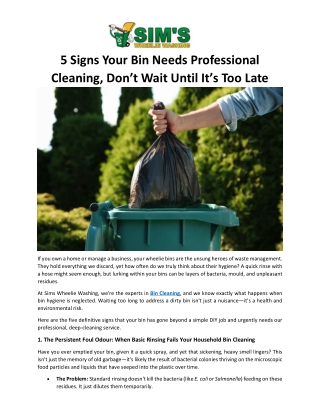 5 Signs Your Bin Needs Professional Cleaning, Don’t Wait Until It’s Too Late