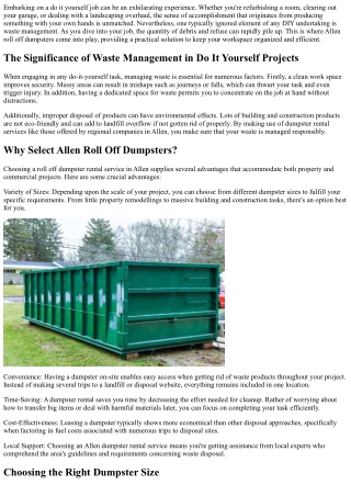 Do It Yourself Projects Made Easy with Allen Roll Off Dumpsters