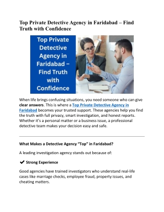 Top Private Detective Agency in Faridabad – Find Truth with Confidence