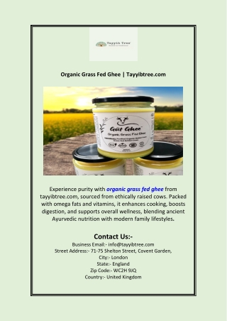 Organic Grass Fed Ghee | Tayyibtree.com