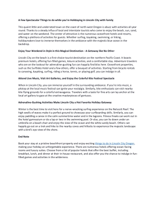 A Few Spectacular Things to do while you’re Holidaying in Lincoln City with Family