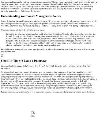 When to Lease a Dumpster for Home Renovations in Allen