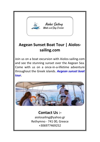 Aegean Sunset Boat Tour Aiolos sailing.com