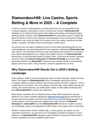Diamondexch99_ Live Casino, Sports Betting & More in 2025 – A Complete Real-Feel Review