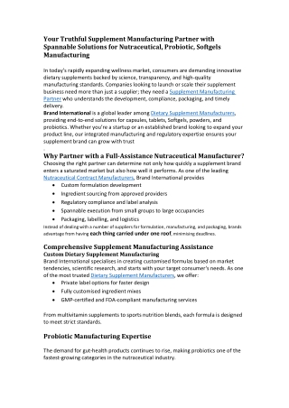 Your Truthful Supplement Manufacturing Partner with Spannable Solutions